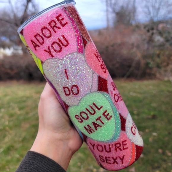 🆕️Custom, 20oz, Valentines Day, Candy Hearts, Stainless Steel Tumbler ♥️ - Picture 2 of 15